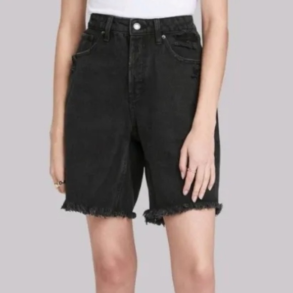 Wild Fable Women’s High-Rise Bermuda Black Wash Distressed Raw Hem Shorts - Picture 16 of 16